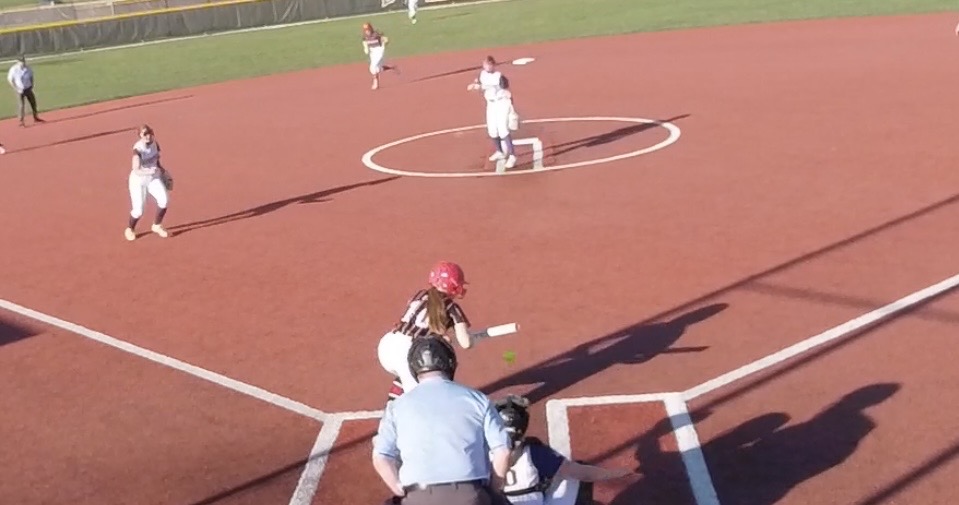 Maren Brau laying down a bunt to get things started in the 6th inning