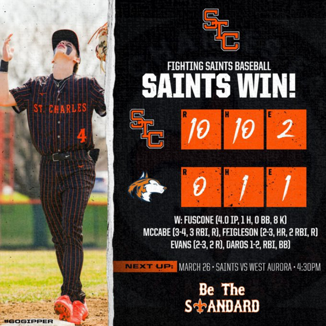 St. Charles East blanks Naperville North 10-0 in five innings behind Fuscone, McCabe and Feigleson