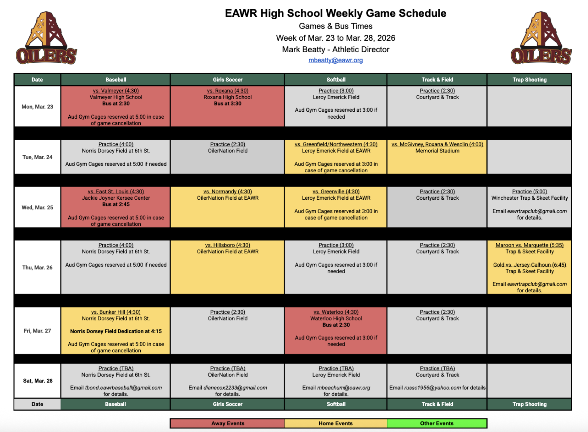Full schedule for March 23-28